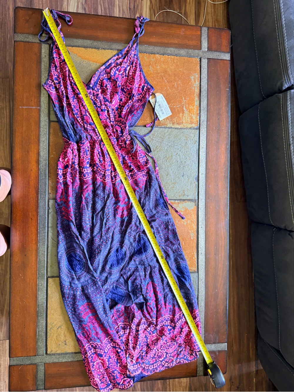 Aravay maxi spaghetti straps  dress v neck purple pink paisley one size fits all